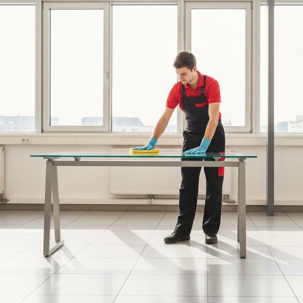 Professioneller Reinigungsservice der Hiob GmbH in einem hellen Buero in Muenchen